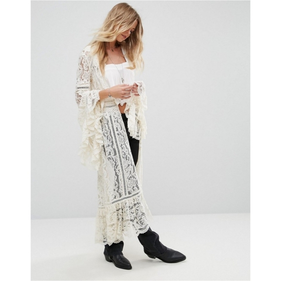 SOLD. Free People Rhiannon Lace Kimono Maxi Top Nwot - Picture 10 of 13